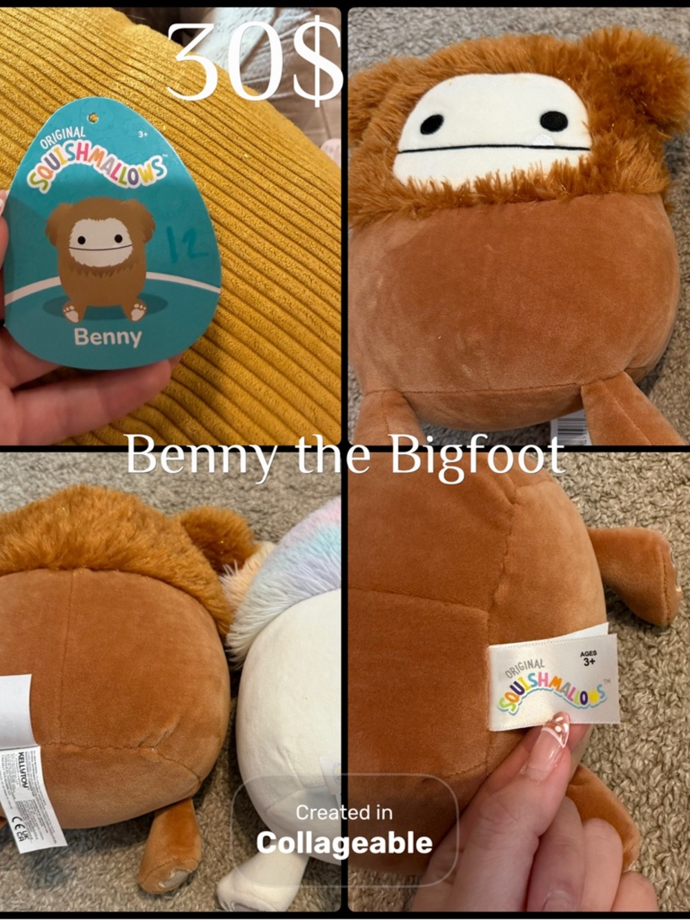 Squishmallows Benny the Bigfoot Plush - Brown and White